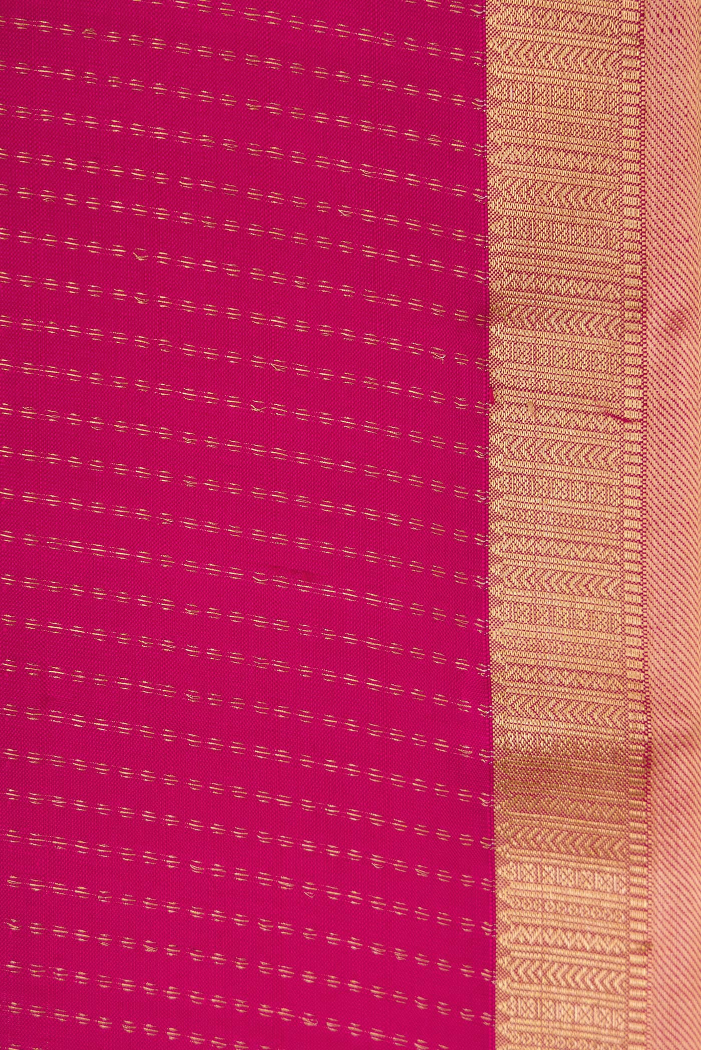 Border image of Pink Dual Tone Kanchipuram Silk Saree with Stripes on the body and Zari Border. 