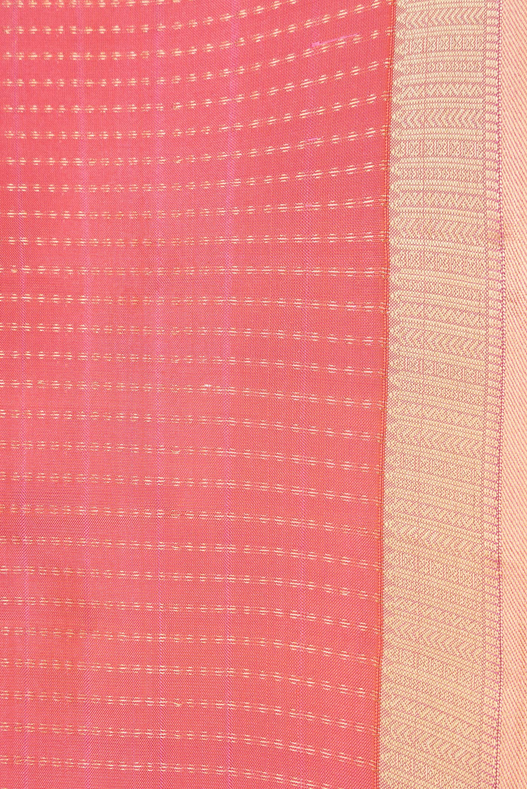 Border image of Peach Dual Tone Kanchipuram Silk Saree with Stripes on the body and Zari Border. 