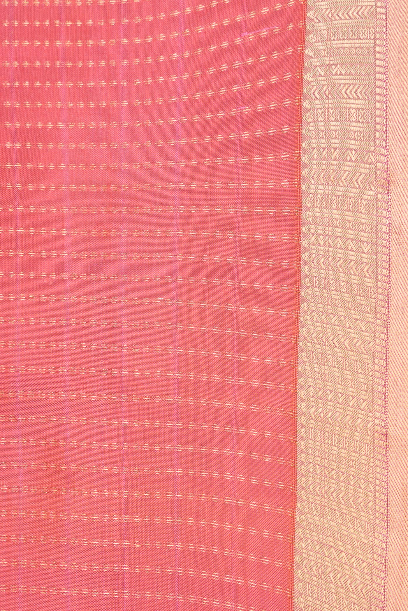 Border image of Peach Dual Tone Kanchipuram Silk Saree with Stripes on the body and Zari Border. 