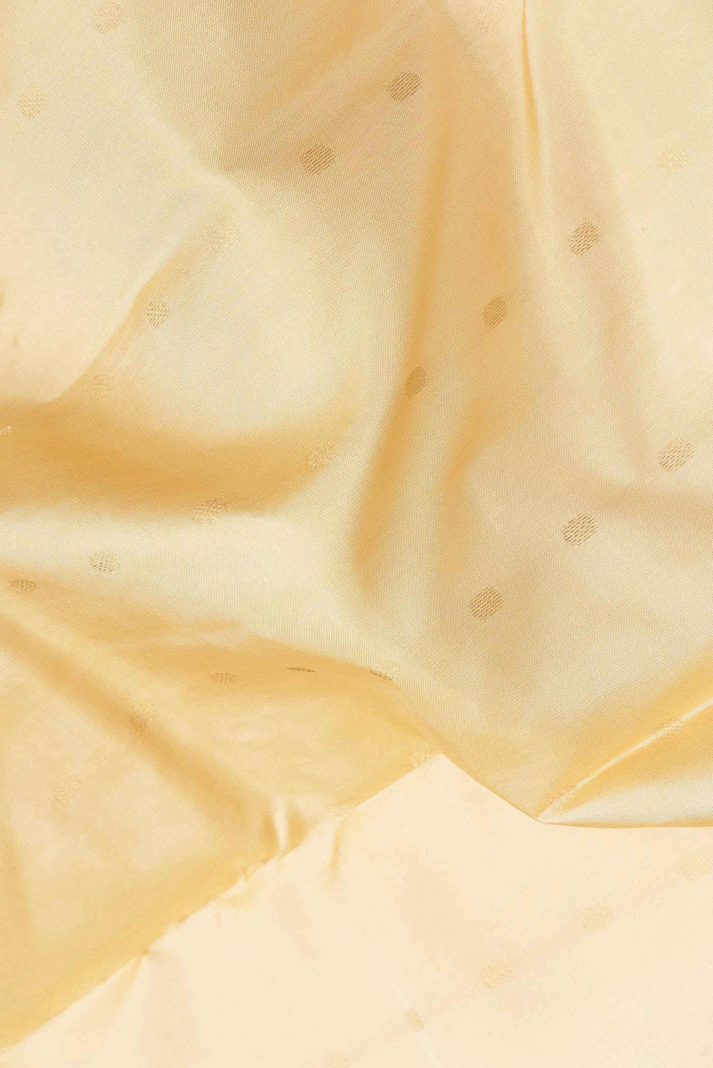 Close up of Sandal Dual Tone Kanchipuram Silk Saree with Zari Butta on the body and Zari Border.  displaying folds