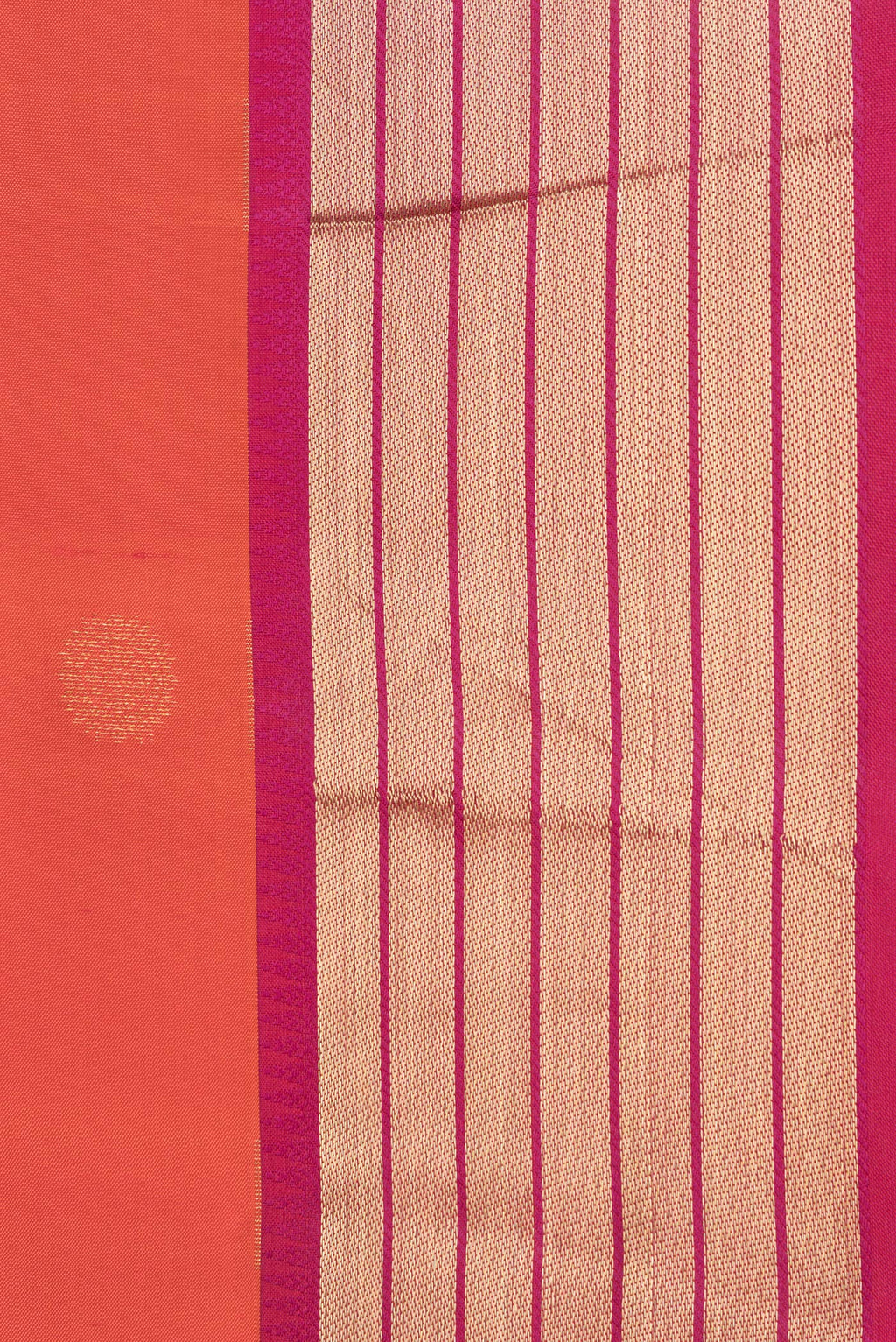 Border image of Orange Dual Tone Kanchipuram Silk Saree with Zari Butta on the body and Zari Border. 