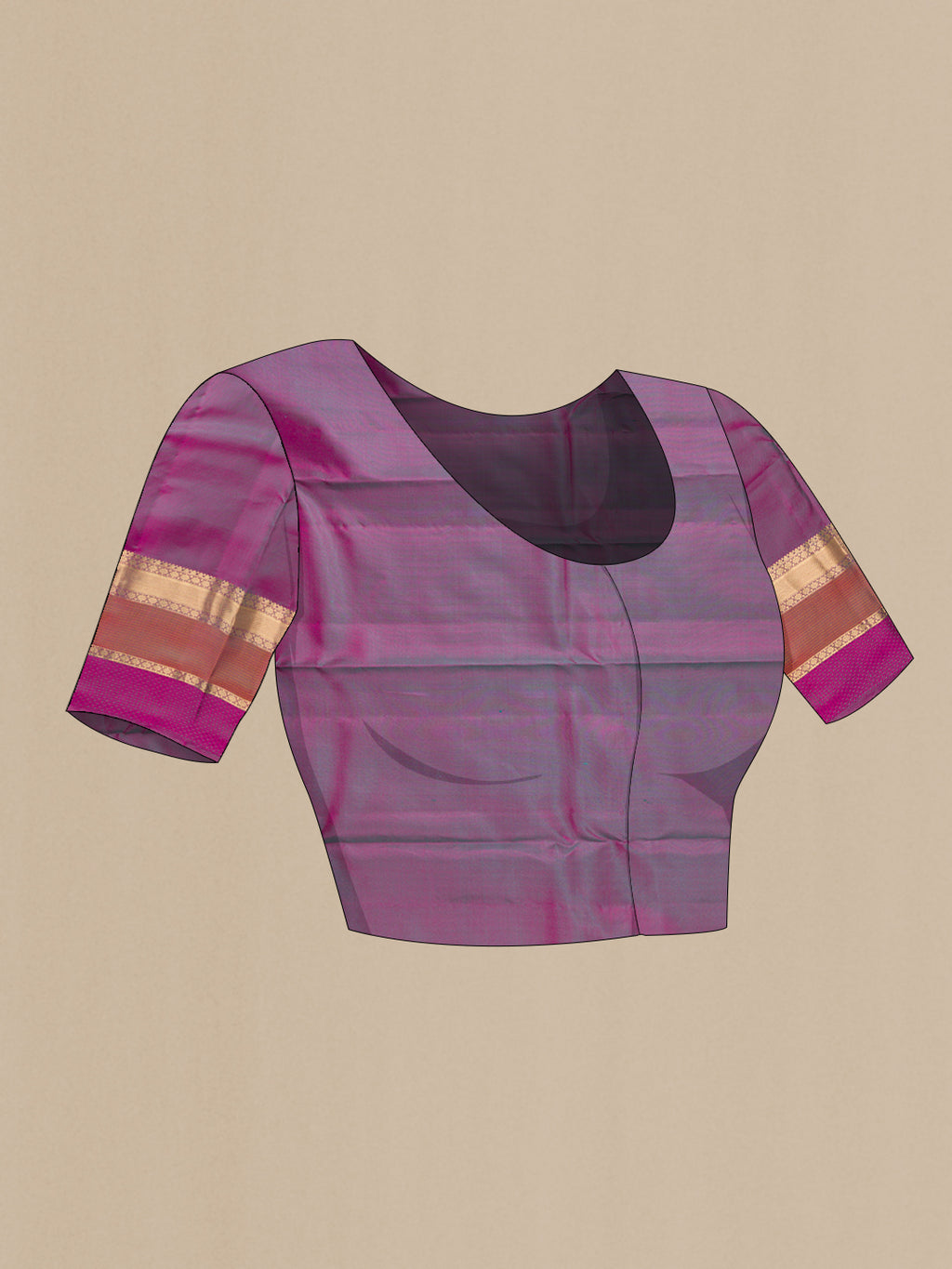 Close up image of the blouse of Green Dual Tone Kanchipuram Silk Saree with Zari Butta on the body and Zari Border. 