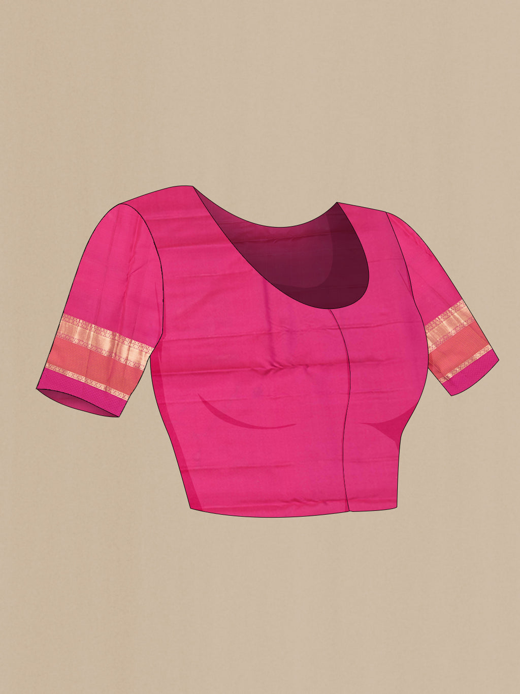 Close up image of the blouse of Pink Dual Tone Kanchipuram Silk Saree with Zari Butta on the body and Zari Border. 