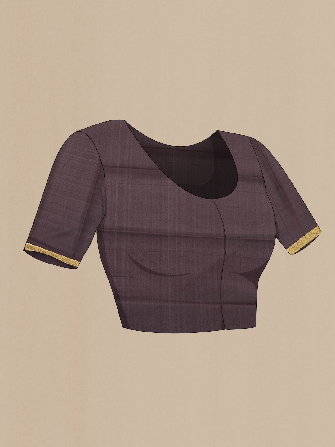Close up image of the blouse of Coffee Brown Dual Tone Mysore Silk Saree with Plain Body and Zari Border. 