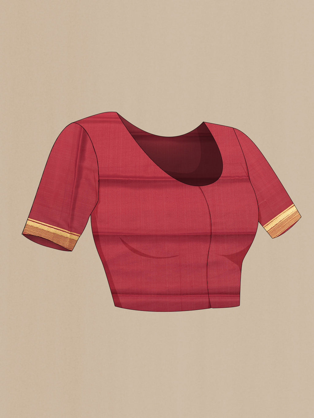 Close up image of the blouse of Mustard Dual Tone Mysore Silk Saree with Plain Body and Zari Border. 