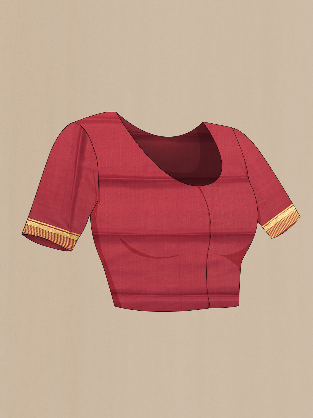 Close up image of the blouse of Mustard Dual Tone Mysore Silk Saree with Plain Body and Zari Border. 