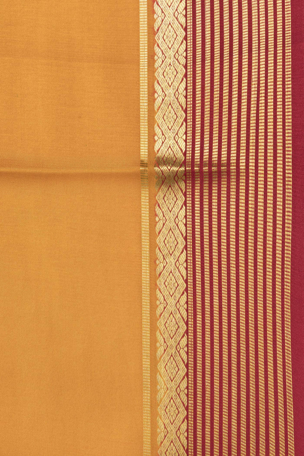 Border image of Mustard Dual Tone Mysore Silk Saree with Plain Body and Zari Border. 