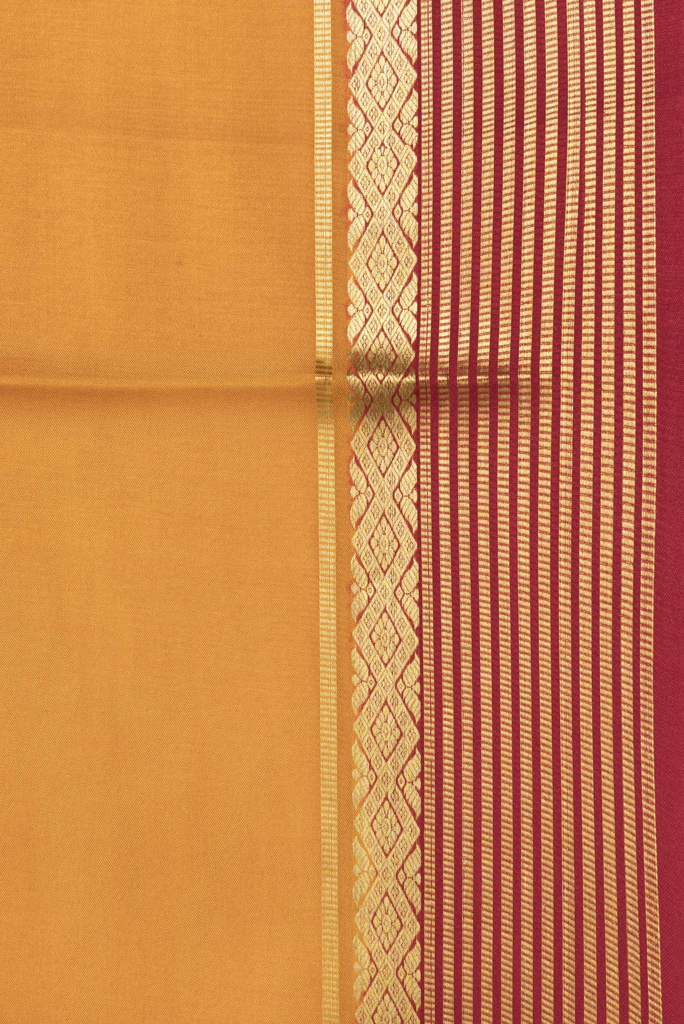Border image of Mustard Dual Tone Mysore Silk Saree with Plain Body and Zari Border. 