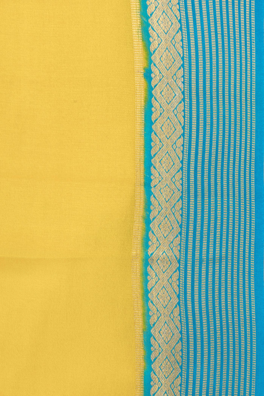 Border image of Yellow Dual Tone Mysore Silk Saree with Plain Body and Zari Border. 
