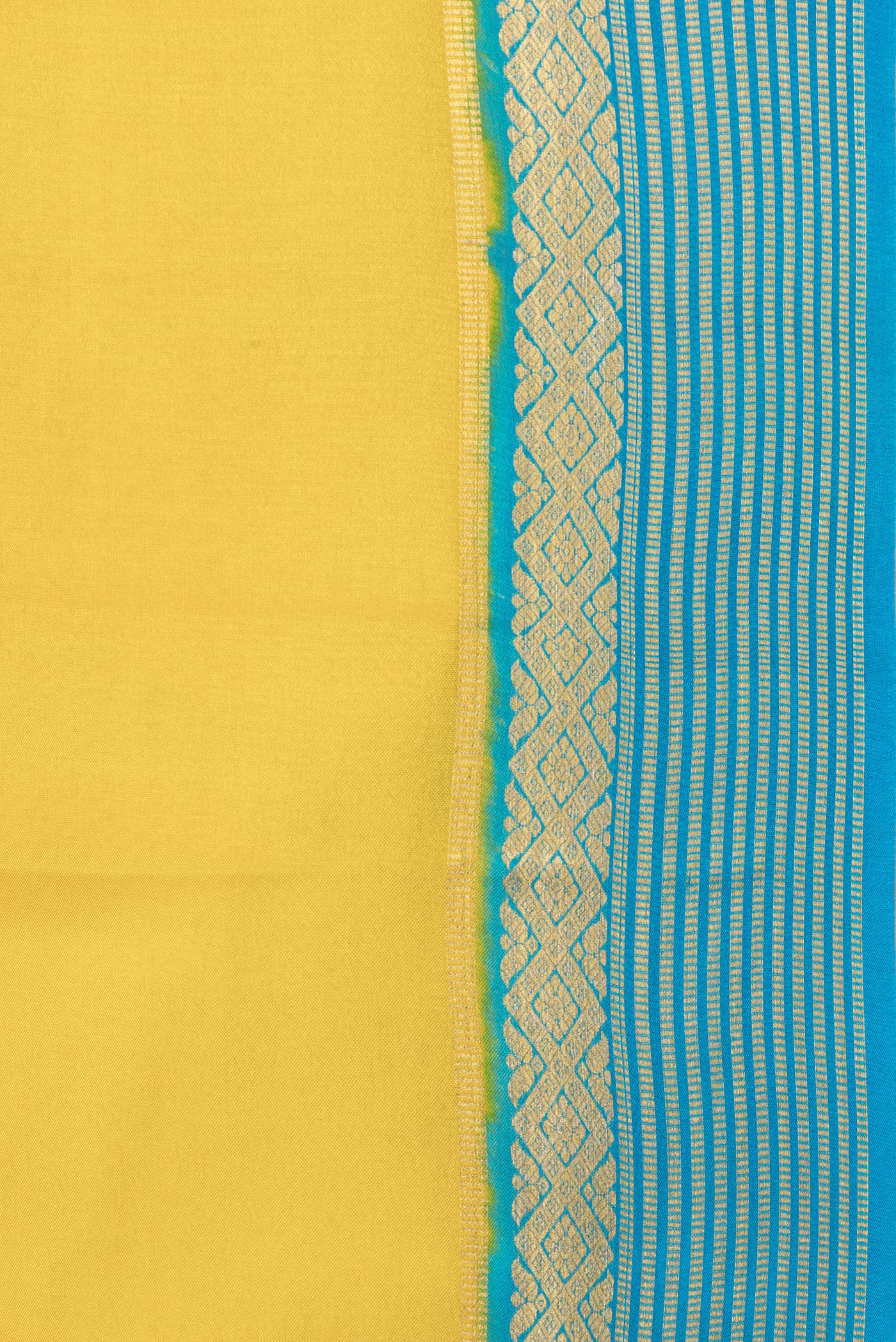 Border image of Yellow Dual Tone Mysore Silk Saree with Plain Body and Zari Border. 