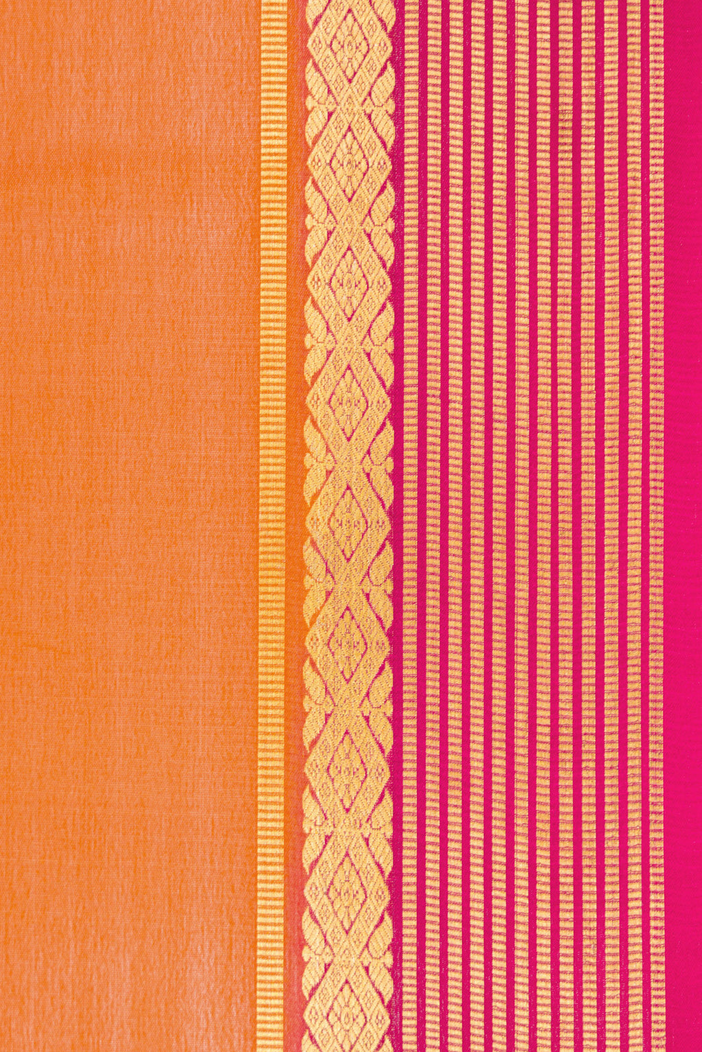 Border image of Orange Dual Tone Mysore Silk Saree with Plain Body and Zari Border. 