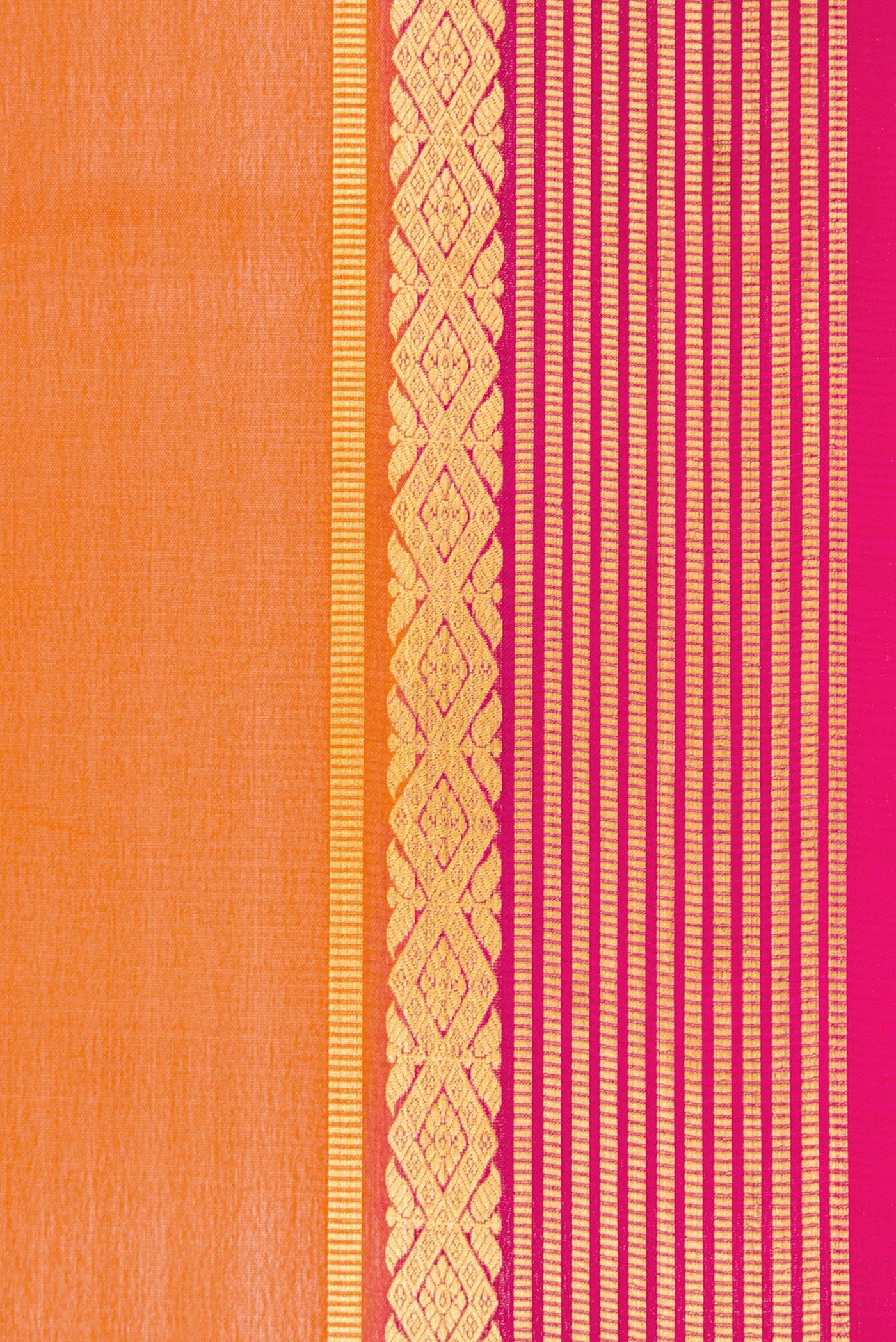 Border image of Orange Dual Tone Mysore Silk Saree with Plain Body and Zari Border. 