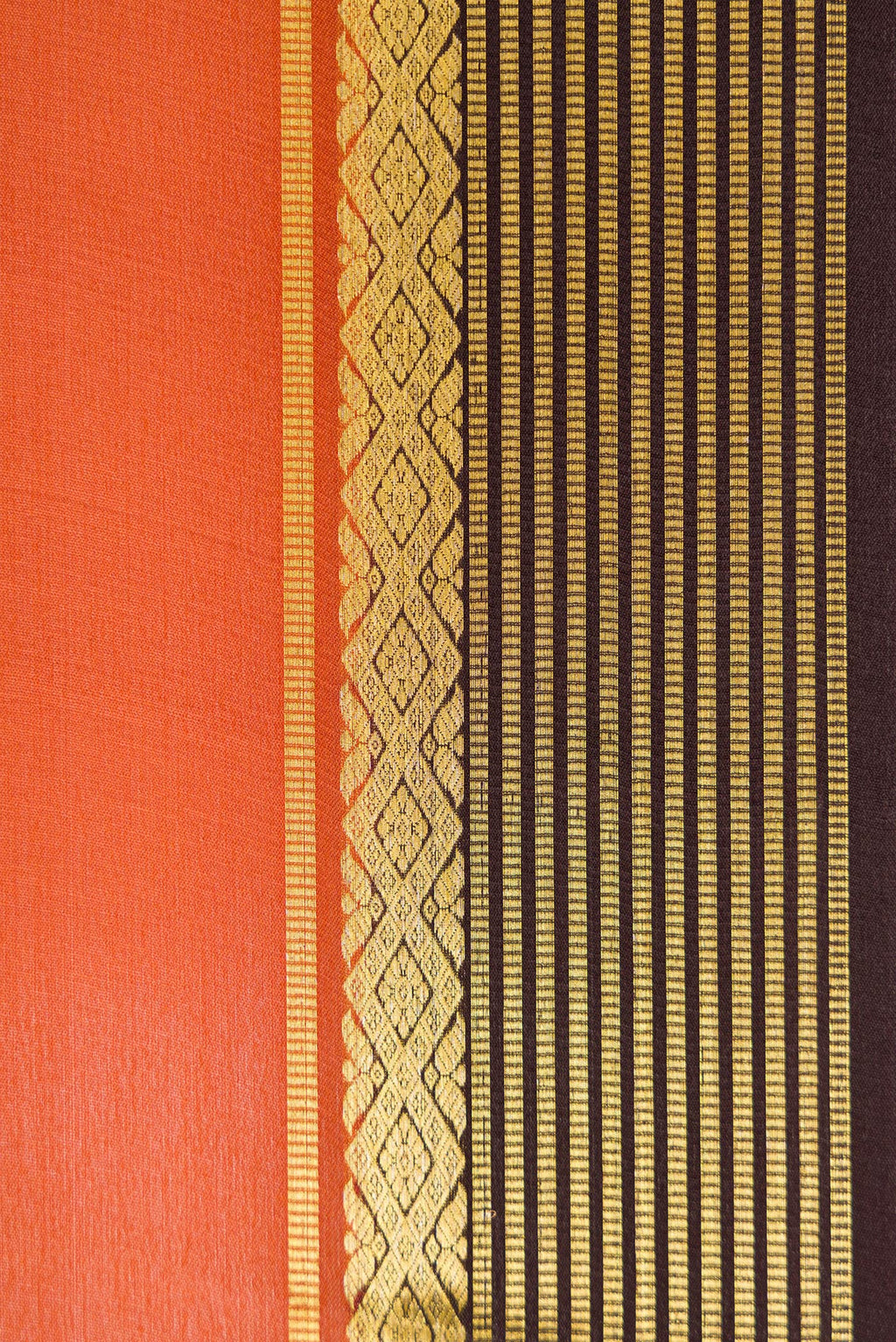Border image of Rust Dual Tone Mysore Crepe Saree with Plain Body and Zari Border. 