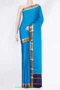 Royal Blue Dual Tone Mysore Silk Saree with Plain Body and Zari Border.  displayed on a mannequin