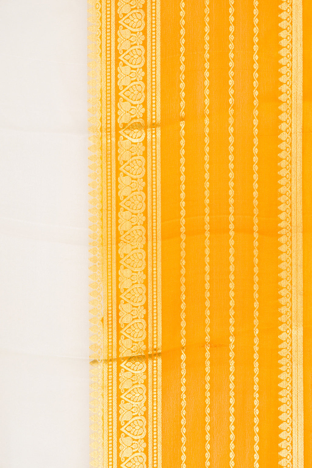 Border image of Off White Dual Tone Mysore Silk Saree with Plain Body and Zari Border. 