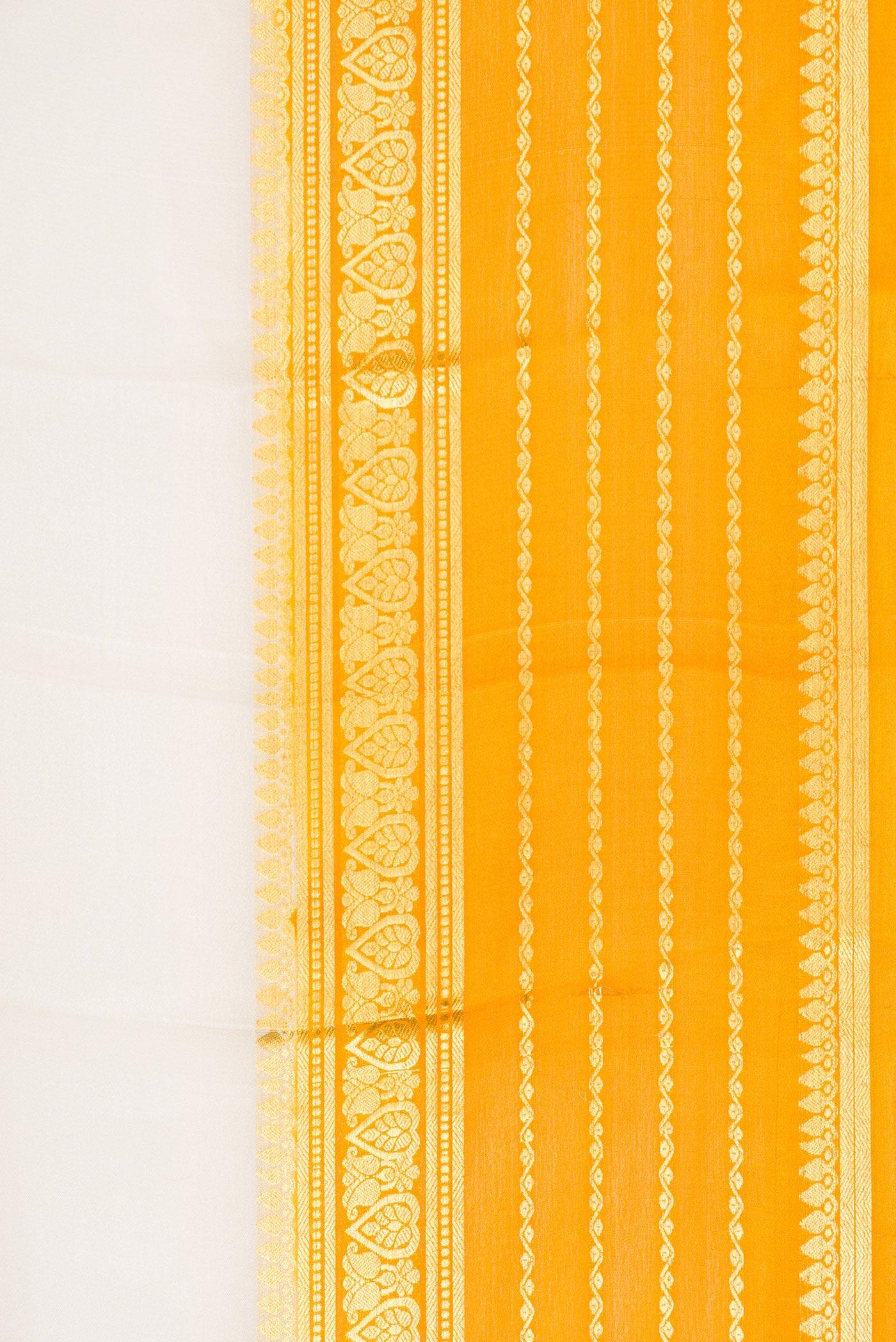 Border image of Off White Dual Tone Mysore Silk Saree with Plain Body and Zari Border. 