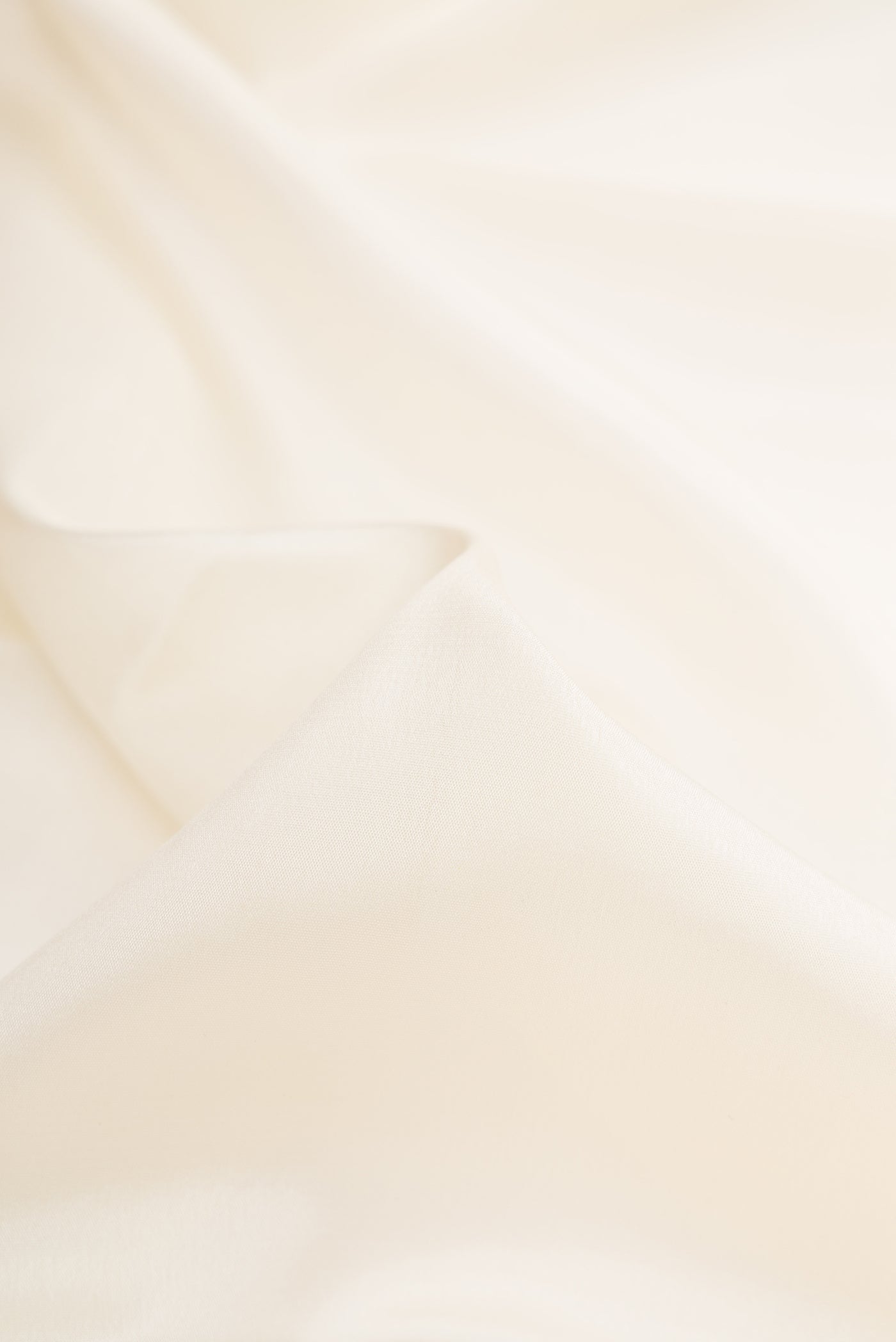 Close up of Off White Dual Tone Mysore Silk Saree with Plain Body and Zari Border.  displaying folds