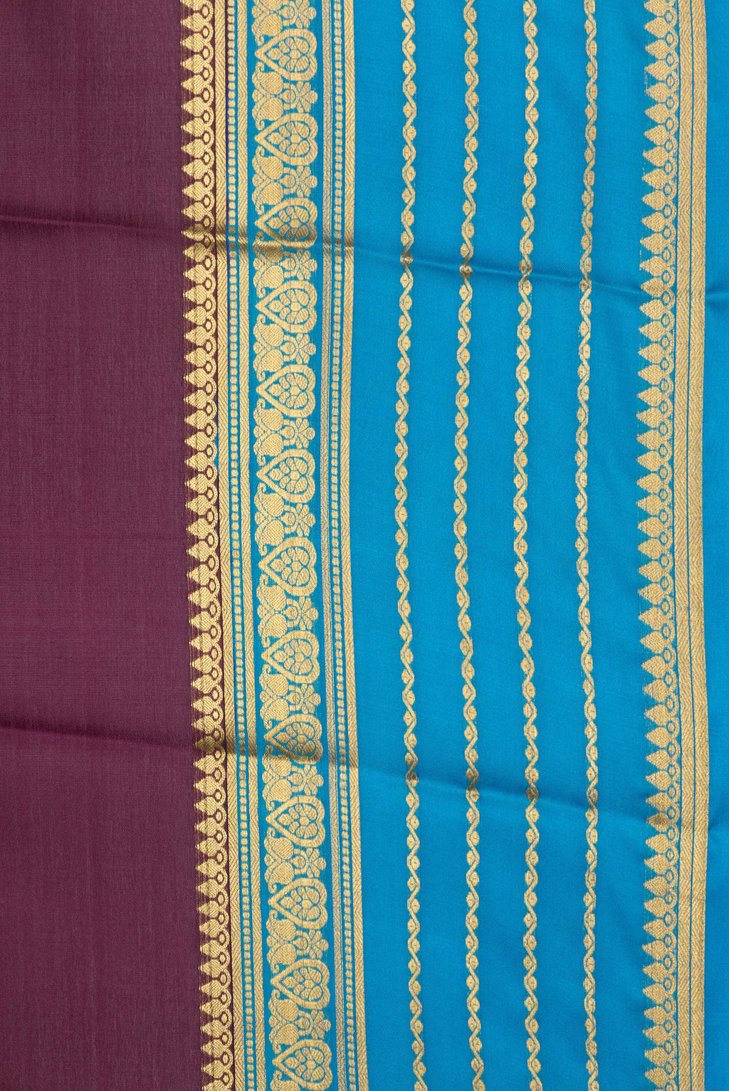 Border image of Burgundy Dual Tone Mysore Silk Saree with Plain Body and Zari Border. 