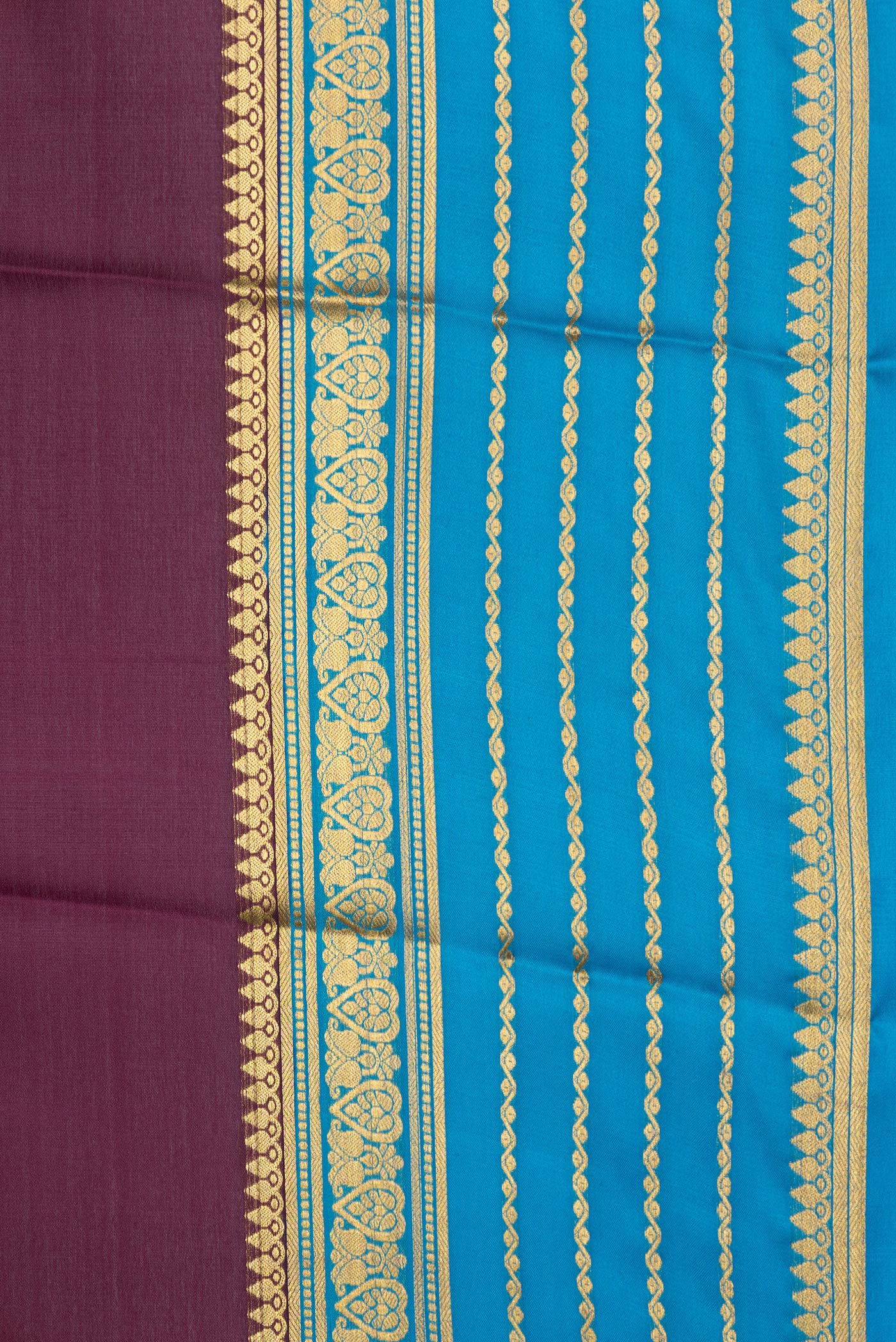 Border image of Burgundy Dual Tone Mysore Silk Saree with Plain Body and Zari Border. 