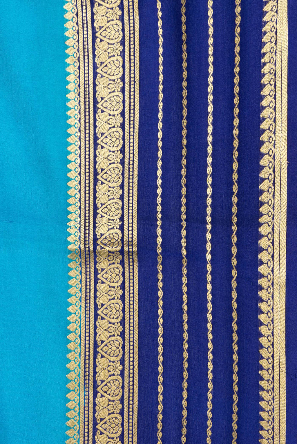 Border image of Sky Blue Dual Tone Mysore Silk Saree with Plain Body and Zari Border. 