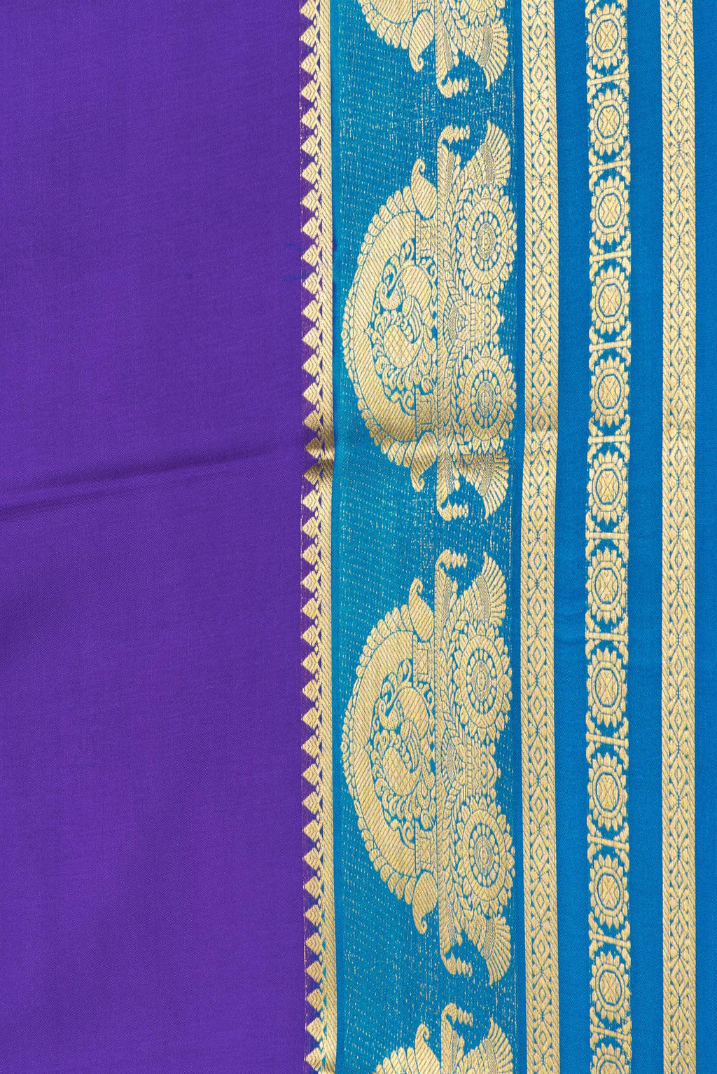 Border image of Royal Blue Dual Tone Mysore Silk Saree with Plain Body and Zari Border. 