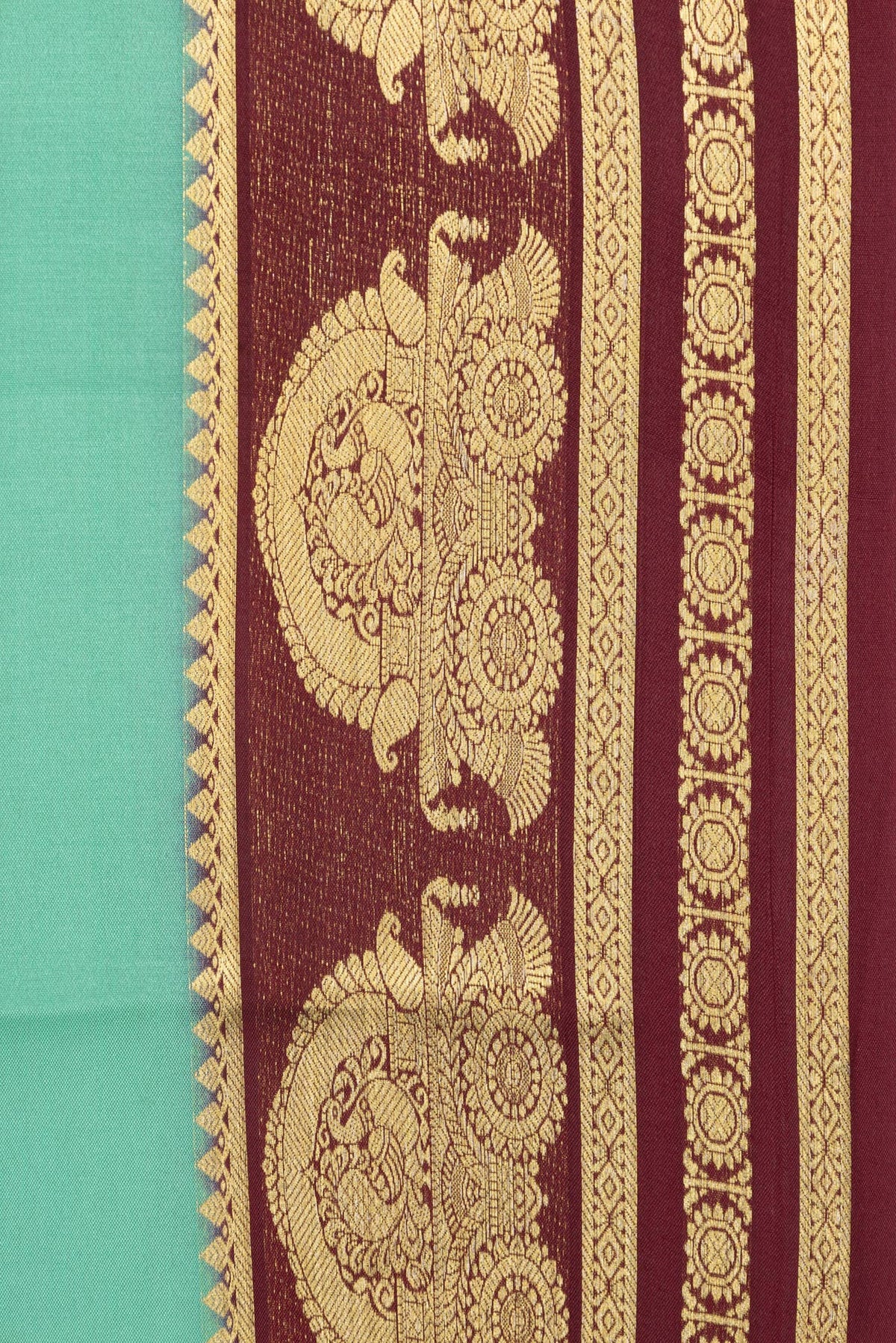 Border image of Light Green Dual Tone Mysore Silk Saree with Plain Body and Zari Border. 