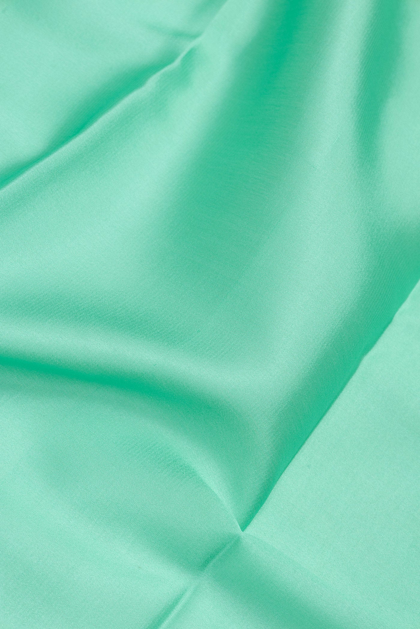 Close up of Light Green Dual Tone Mysore Silk Saree with Plain Body and Zari Border.  displaying folds