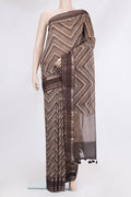 Pure Silk Coffee Brown Dual Tone Chanderi Saree with Printed design on the body and Zari Border.  displayed on a mannequin
