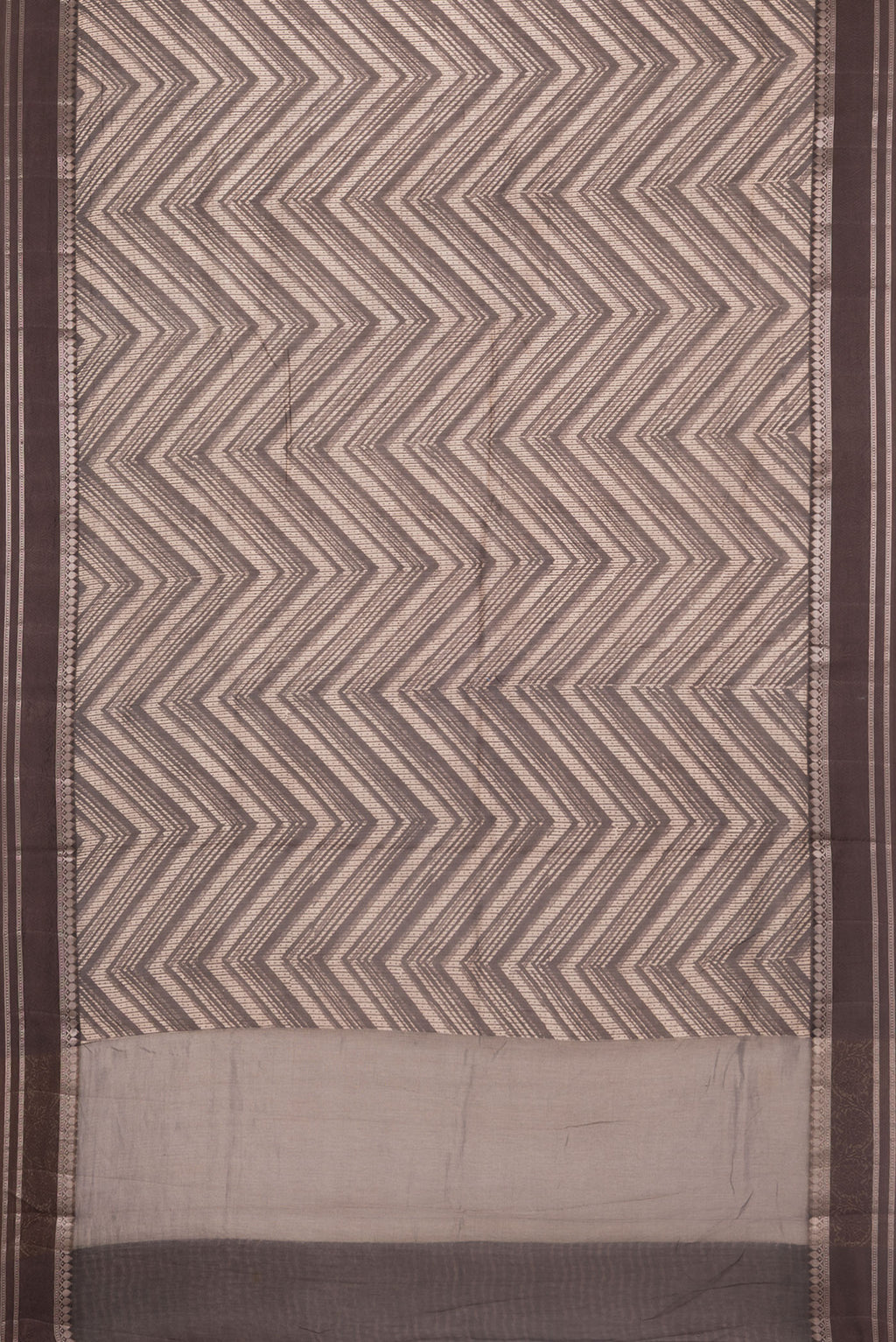 Flat view of Pure Silk Coffee Brown Dual Tone Chanderi Saree with Printed design on the body and Zari Border. 