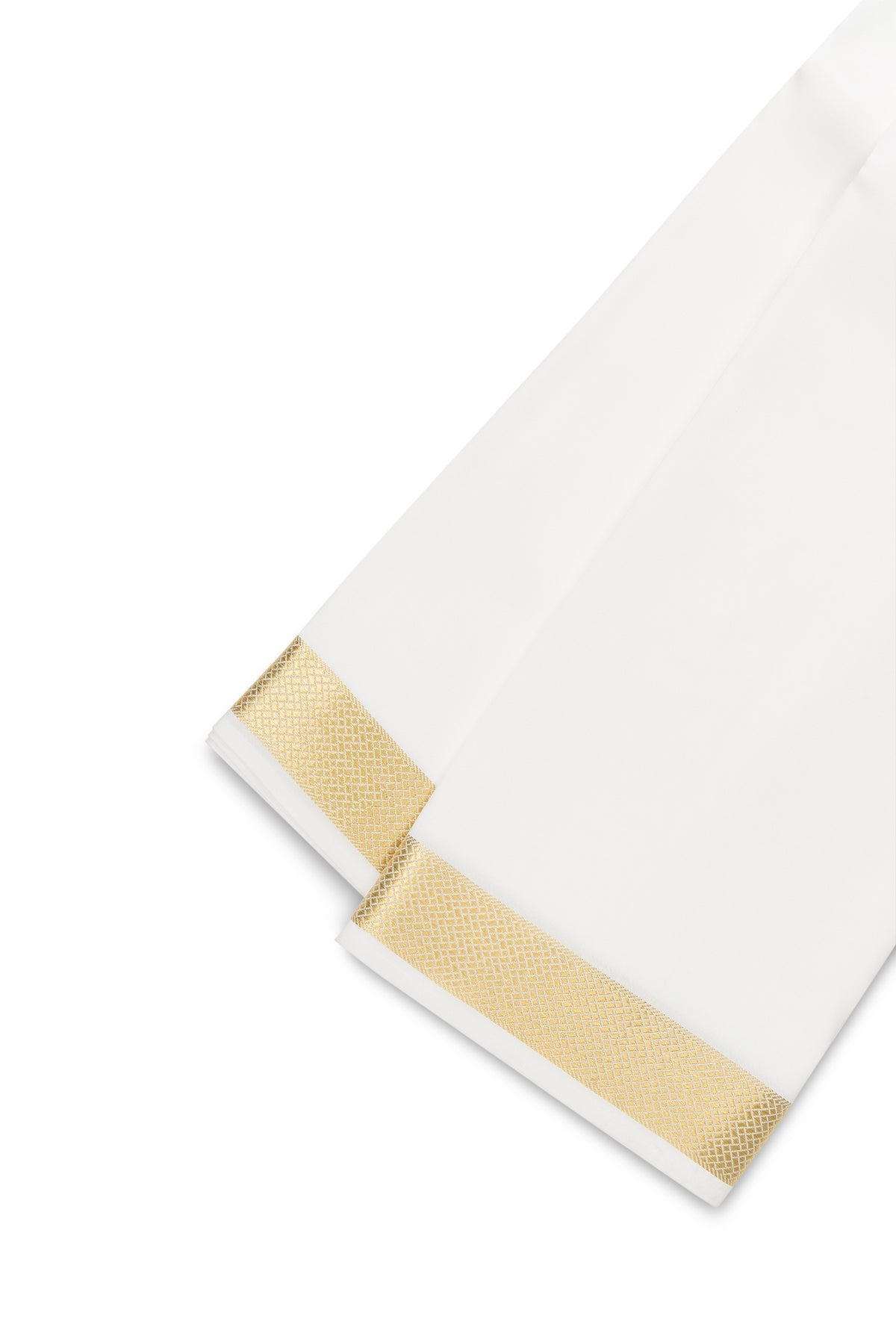 Off White Silk Dhoti With Angavastram (8X4) Muzham with Plain Body and Zari Border