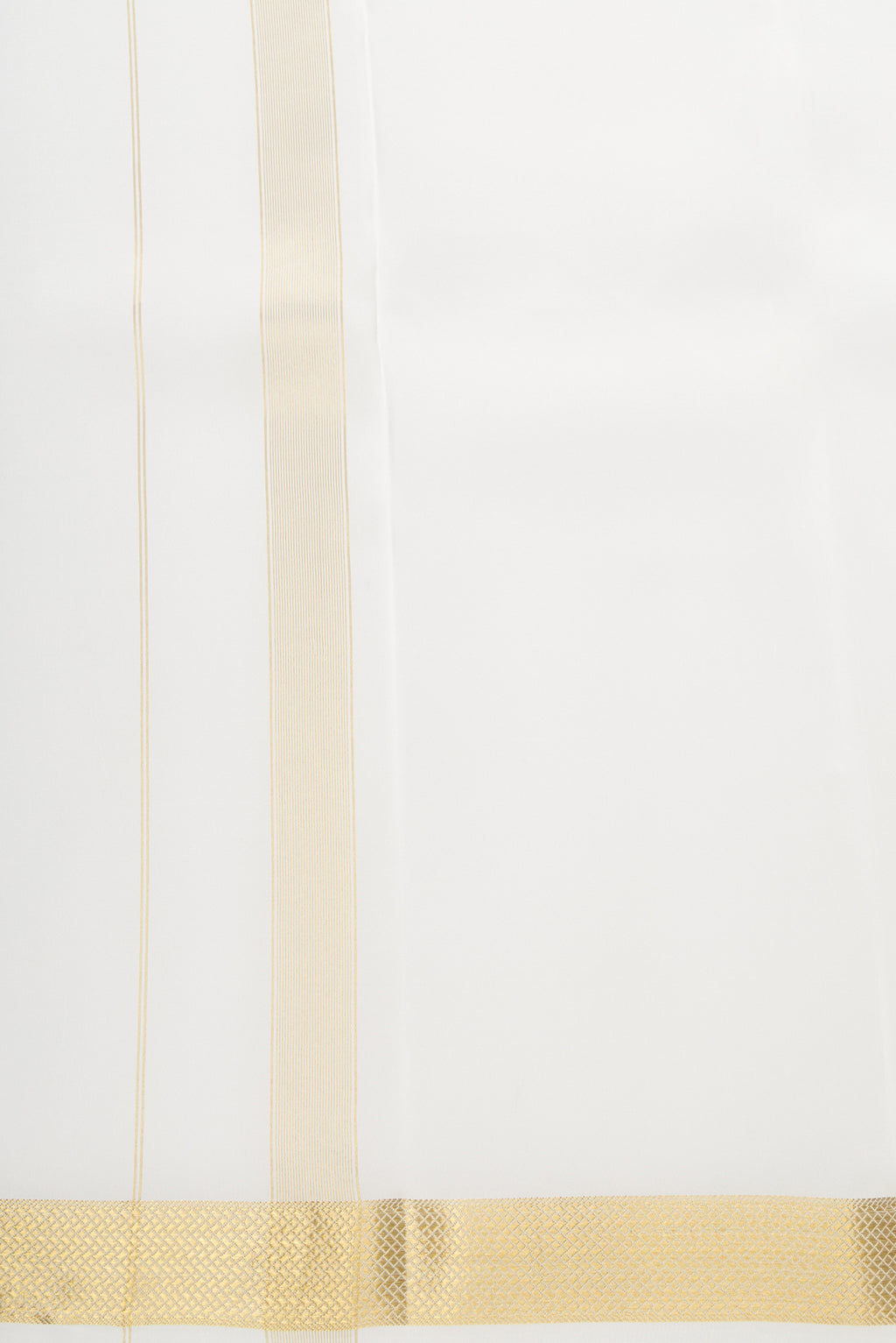 Off White Silk Dhoti With Angavastram (8X4) Muzham with Plain Body and Zari Border