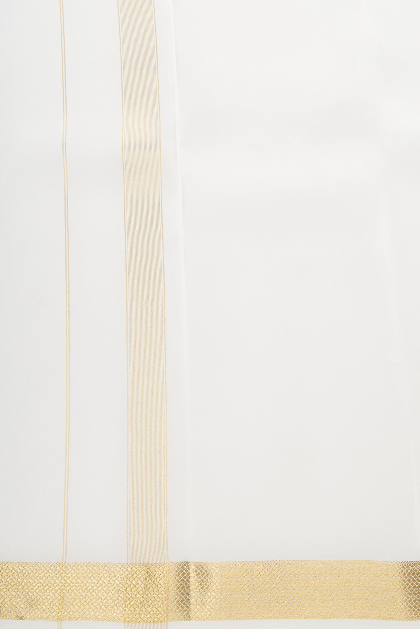 Off White Silk Dhoti With Angavastram (8X4) Muzham with Plain Body and Zari Border