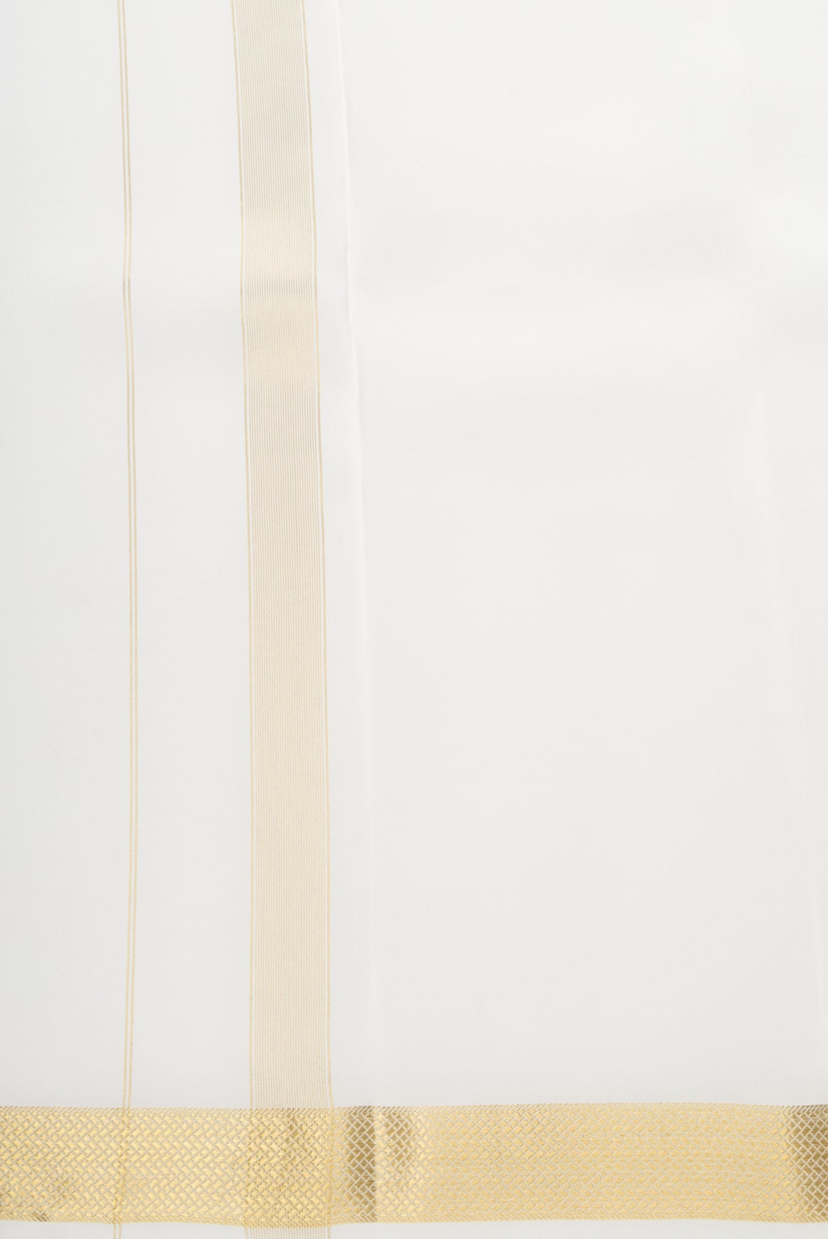 Off White Silk Dhoti With Angavastram (8X4) Muzham with Plain Body and Zari Border