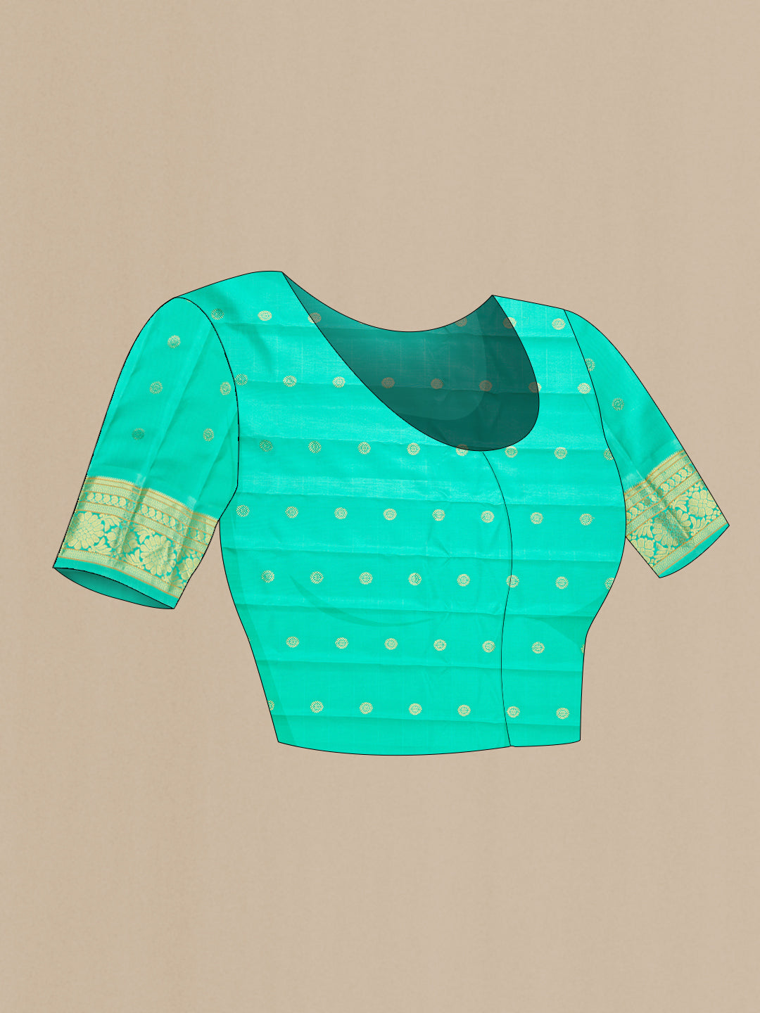 Close up image of the blouse of Pink Dual Tone Gadwal Silk Saree with Checked design on the body and Temple Border. 