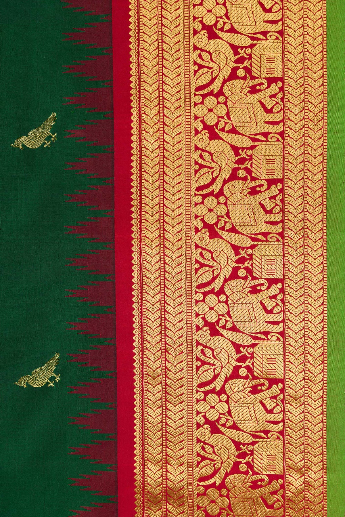 Border image of Green Dual Tone Gadwal Silk Saree with Zari Butta on the body and Zari Border. 