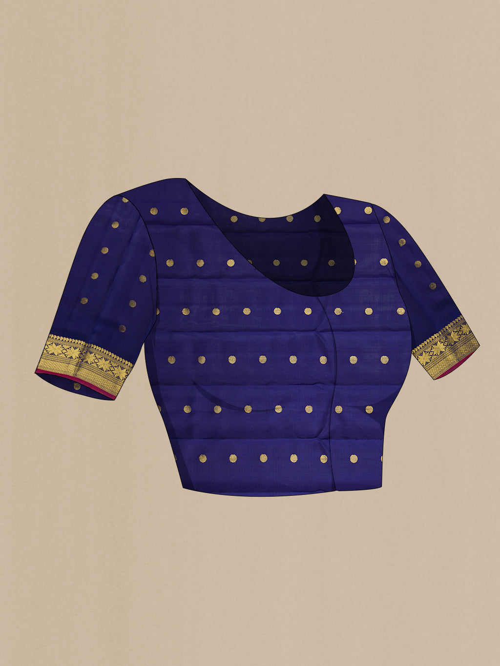 Close up image of the blouse of Sky Blue Dual Tone Gadwal Silk Saree with Checked design on the body and Temple Border. 