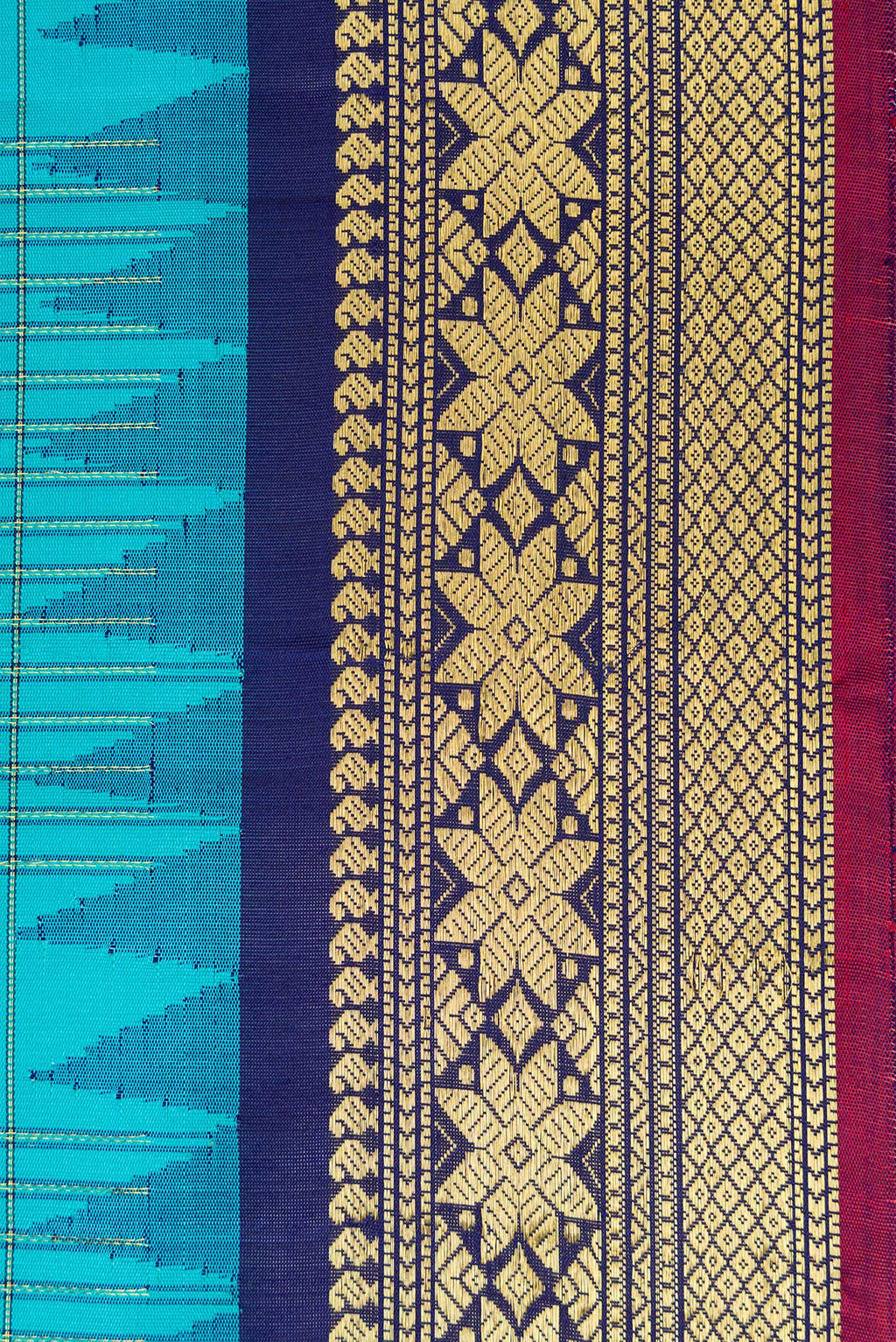 Border image of Sky Blue Dual Tone Gadwal Silk Saree with Checked design on the body and Temple Border. 