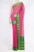 Pink Dual Tone Gadwal cotton Saree with Checked design on the body and Zari Border.  displayed on a mannequin