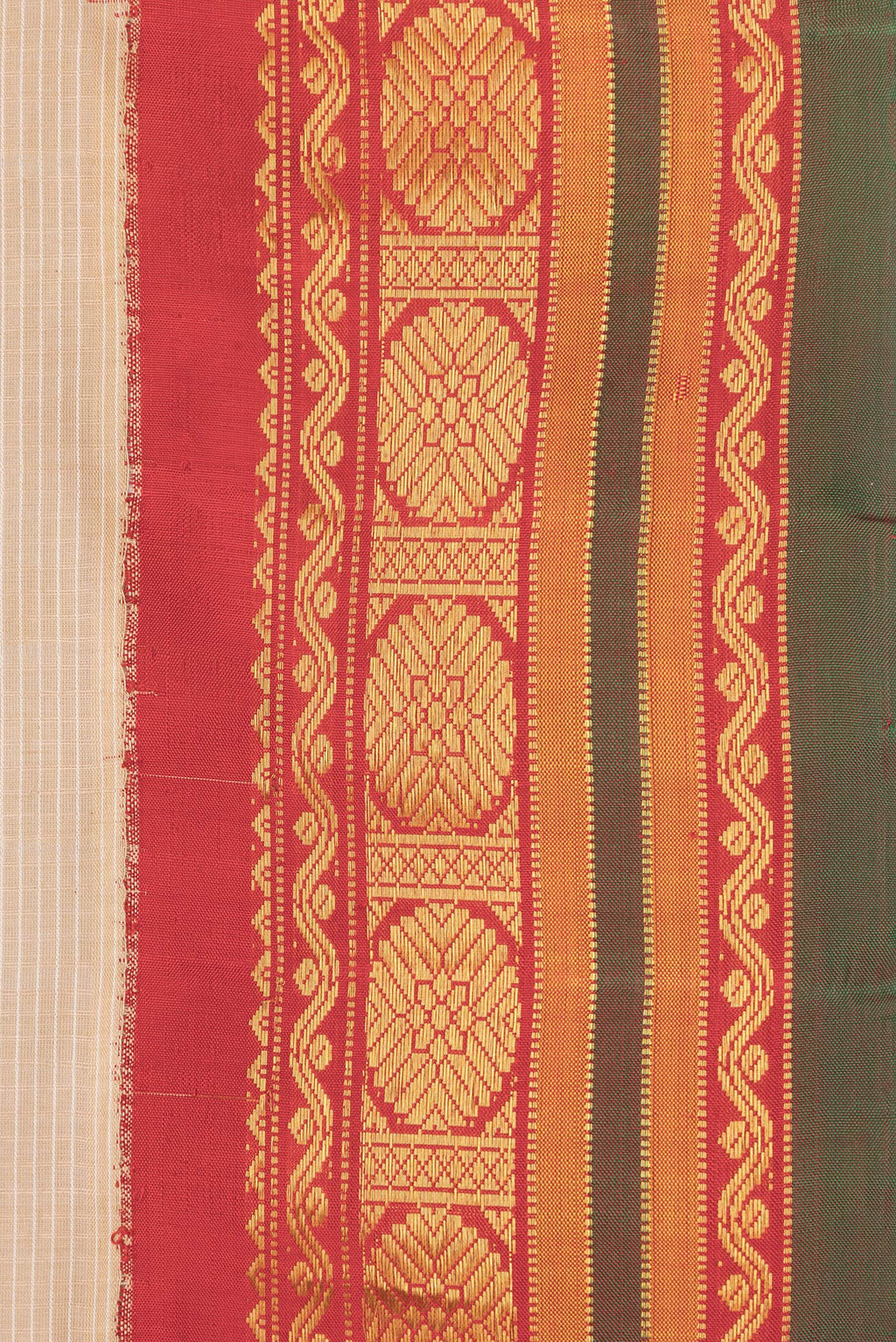 Border image of Beige Dual Tone Gadwal Silk Saree with Checked design on the body and Zari Border. 
