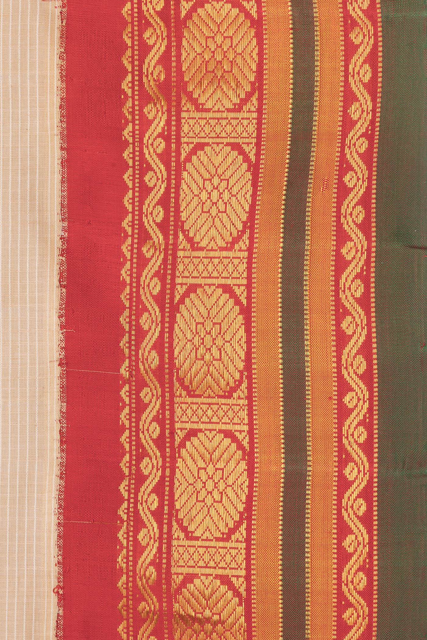 Border image of Beige Dual Tone Gadwal Silk Saree with Checked design on the body and Zari Border. 