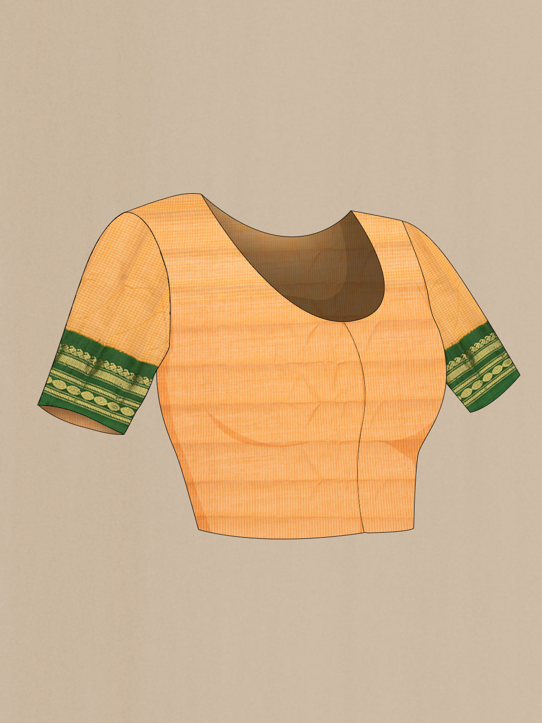 Close up image of the blouse of Yellow Dual Tone Gadwal cotton Saree with Checked design on the body and Zari Border. 