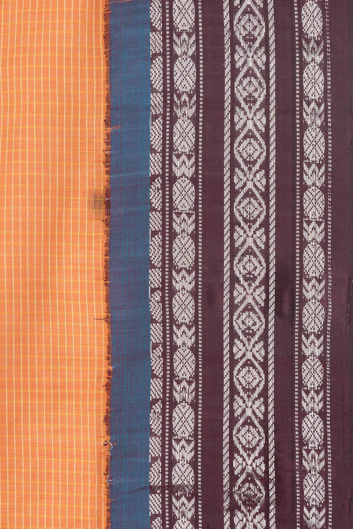 Border image of Orange Dual Tone Gadwal Silk Saree with Checked design on the body and Zari Border. 
