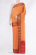Orange Dual Tone Gadwal Silk Saree with Checked design on the body and Zari Border.  displayed on a mannequin
