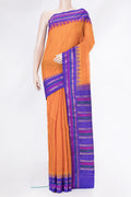 Orange Dual Tone Gadwal Silk Saree with Checked design on the body and Zari Border.  displayed on a mannequin