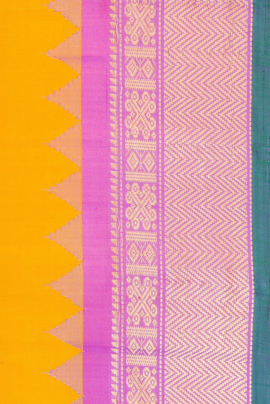 Border image of Mustard Dual Tone Gadwal Silk Saree with Zari Butta on the body and Zari Border. 
