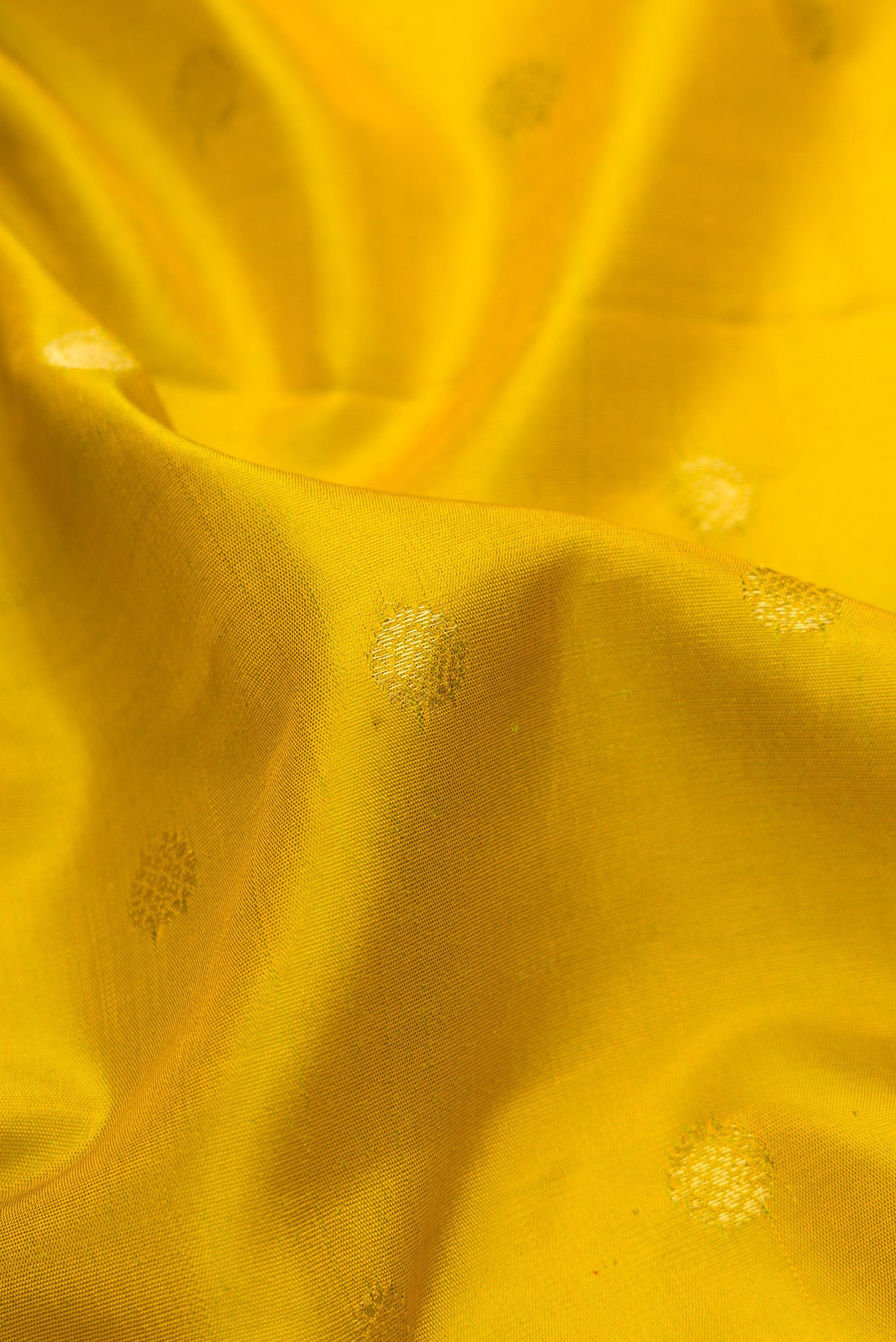 Close up of Mehandi Green Dual Tone Gadwal Silk Saree with Zari Butta on the body and Zari Border.  displaying folds