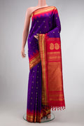 Purple Dual Tone Gadwal Silk Saree with Zari Butta on the body and Zari Border.  displayed on a mannequin