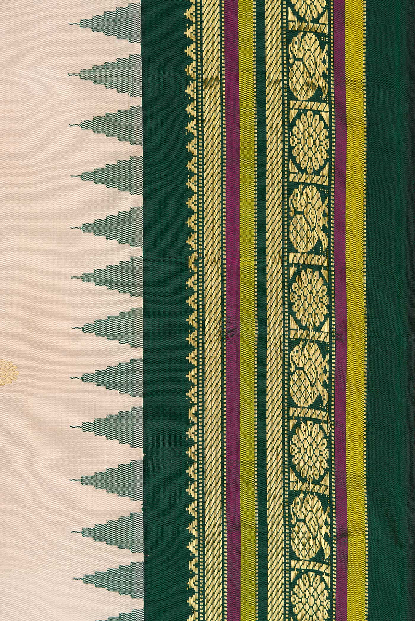 Border image of Beige Dual Tone Gadwal Silk Saree with Zari Butta on the body and Temple Border. 