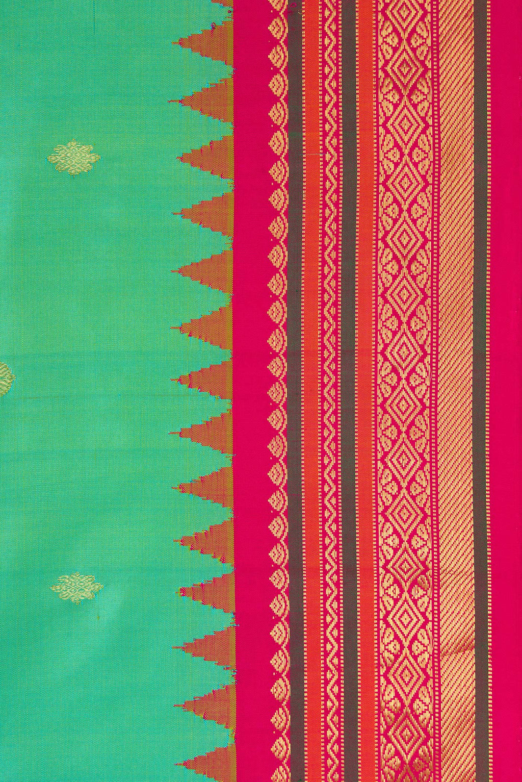 Border image of Light Green Dual Tone Gadwal Silk Saree with Zari Butta on the body and Zari Border. 