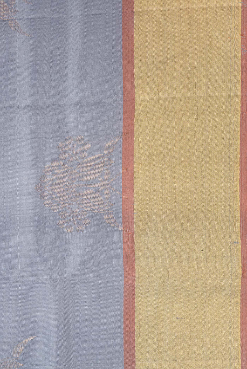 Border image of Grey Dual Tone Soft Silk Saree with Zari Butta on the body and Zari Border. 